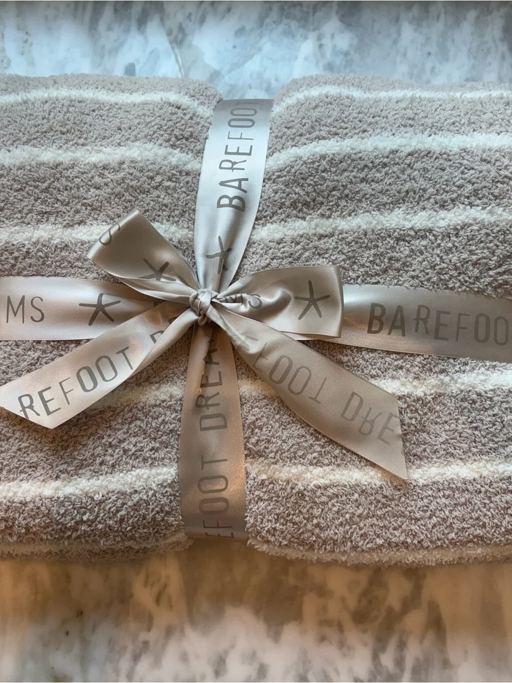 Barefoot Dreams CozyChic Plush Towel in Taupe & Cream
